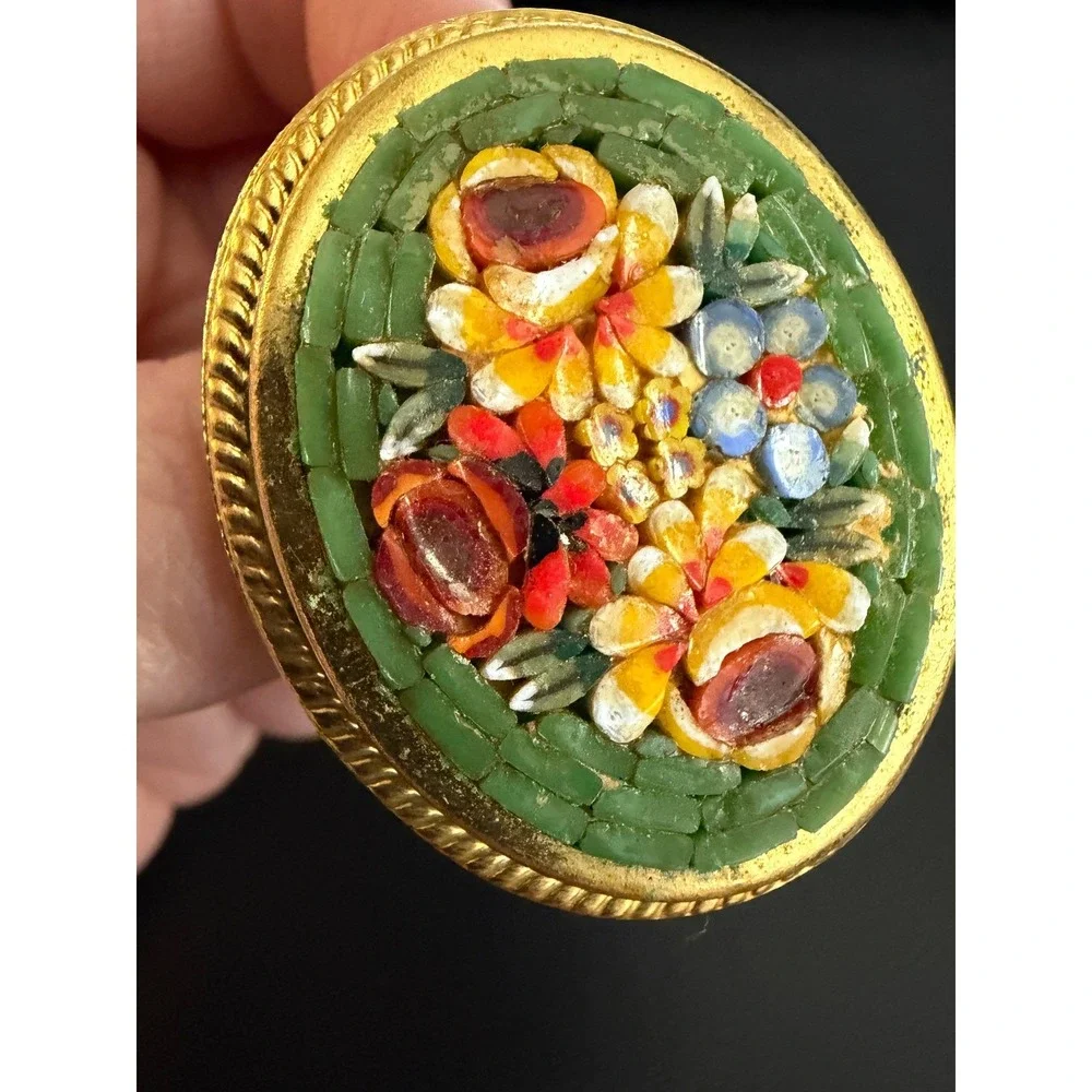 Vintage Micro Mosaic Brooch Green
